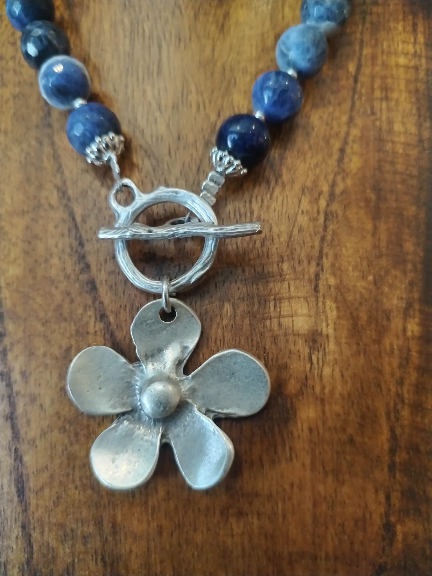 Blue Sodalite Necklace with Silver Flower Charm