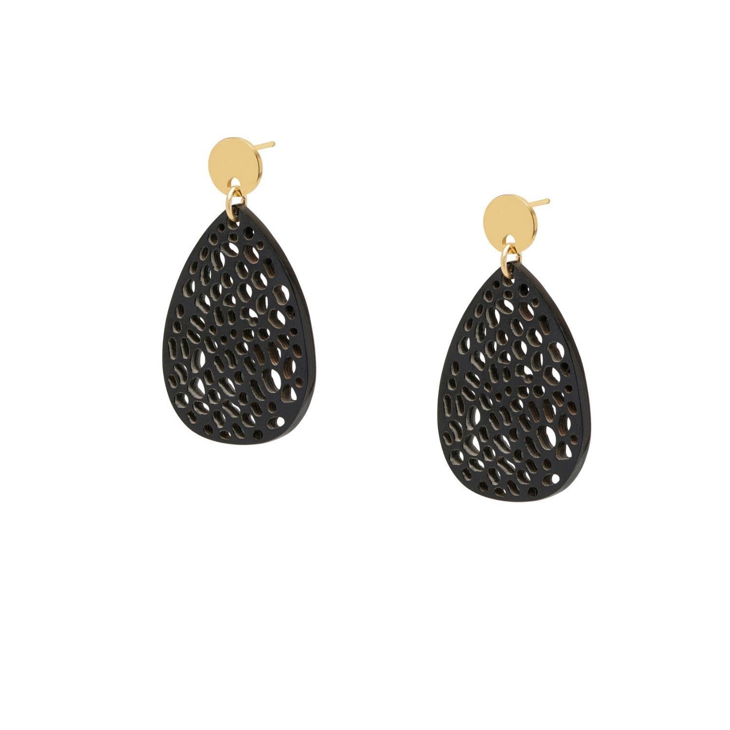 Patra black and Gold teardrop-shaped statement horn earrings