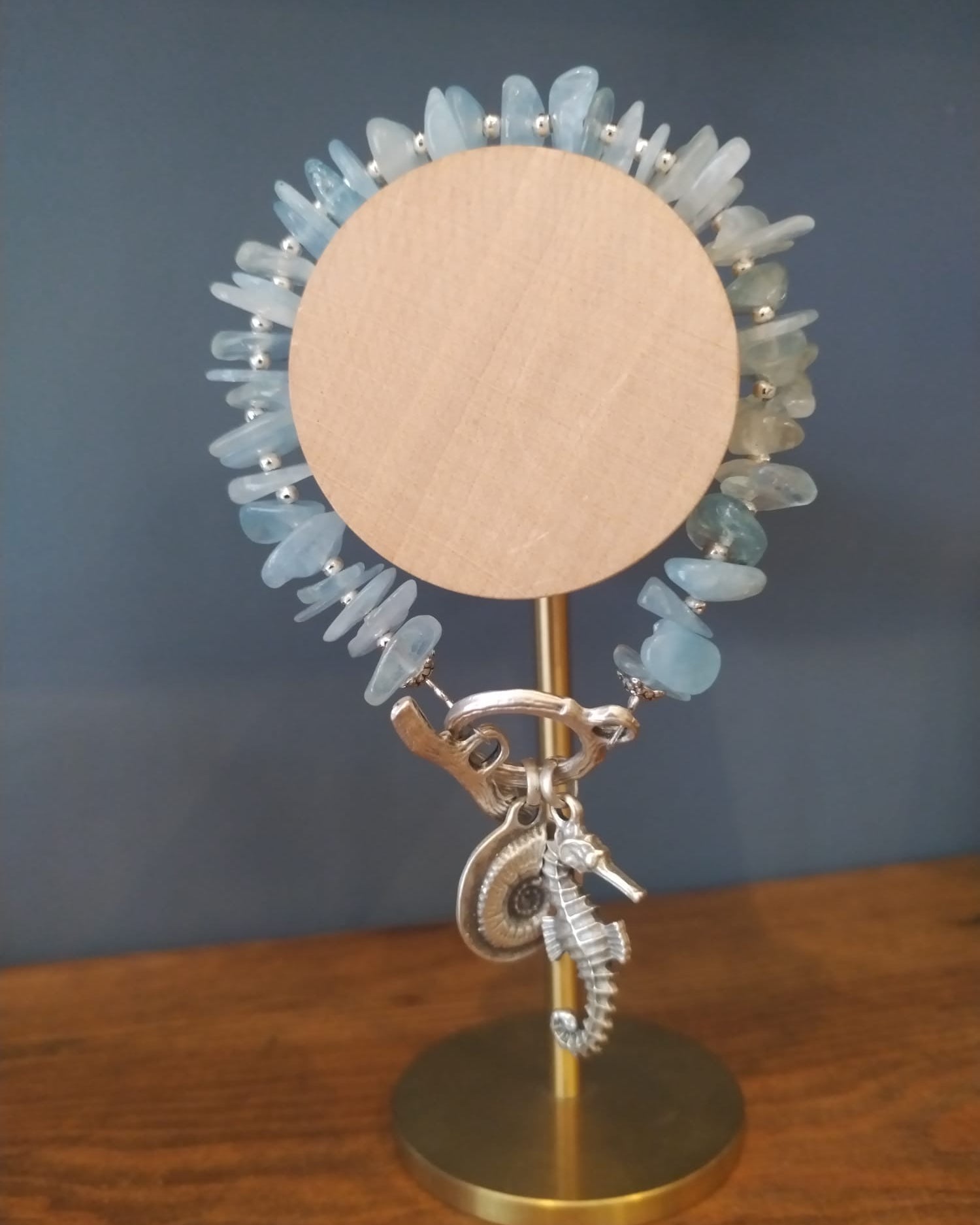 Pale Blue Harimar Shard Bracelet with Silver Sea Charms 19 cm Handmade in Bristol