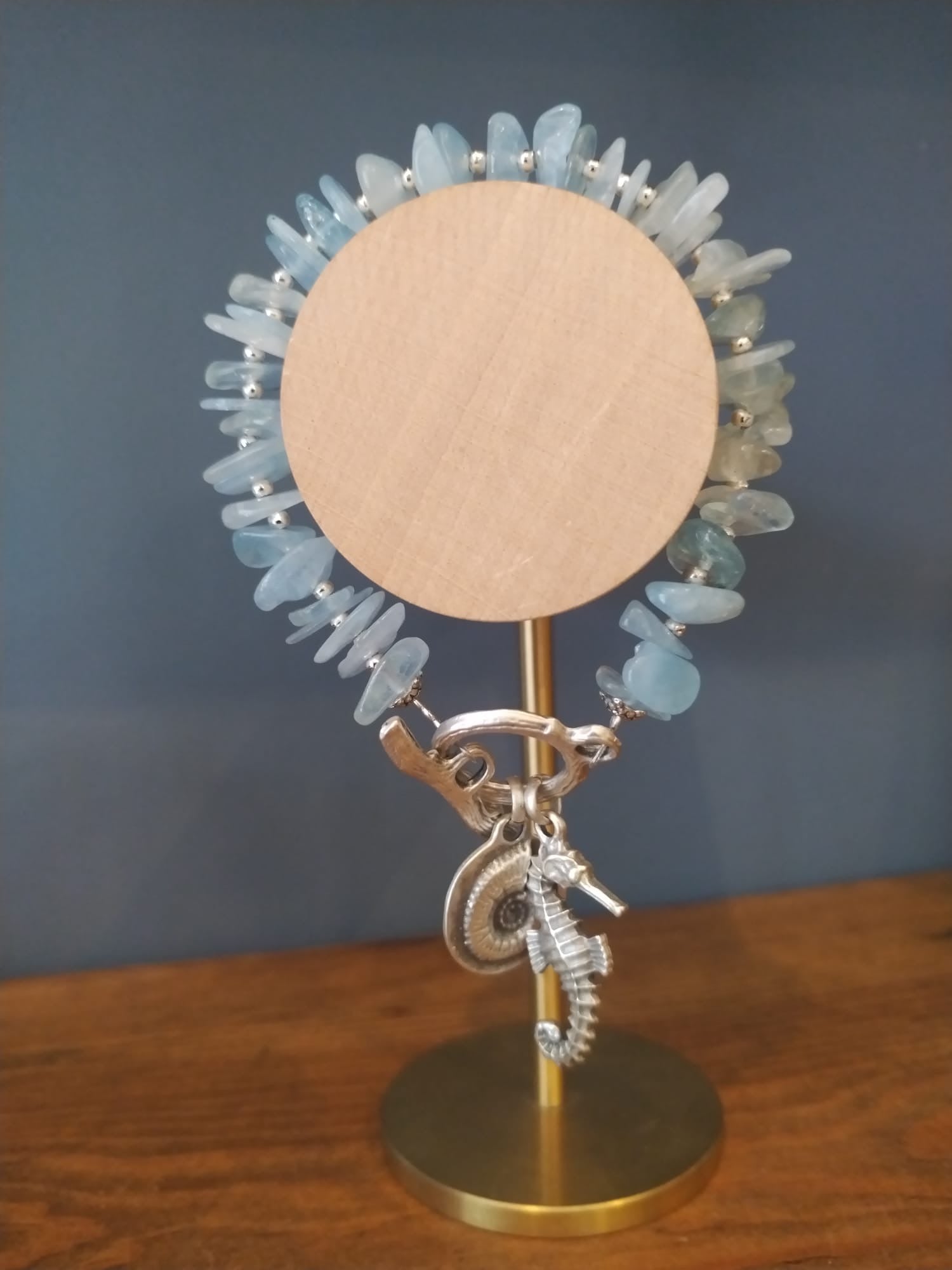Pale Blue Harimar Shard Bracelet with Silver Sea Charms 19 cm Handmade in Bristol