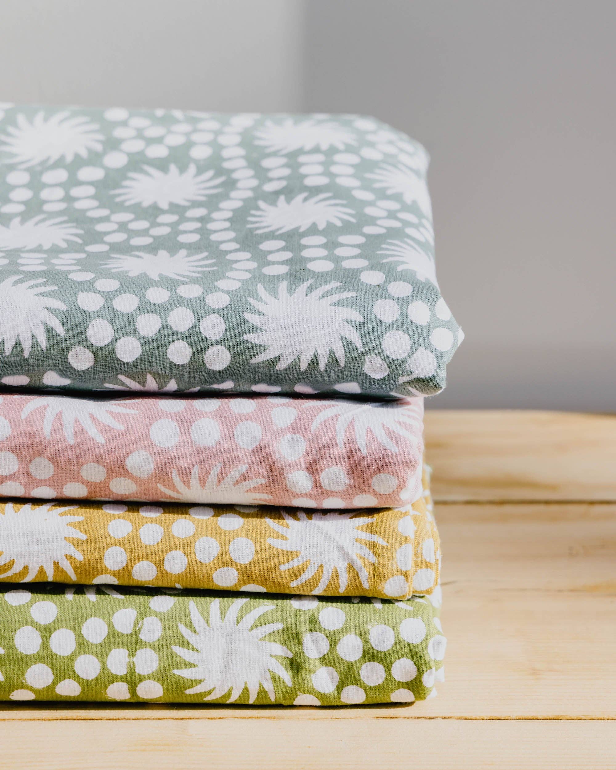 Sunburst Block Print Tablecloth Rose Pink Cotton 180 x 280 cm