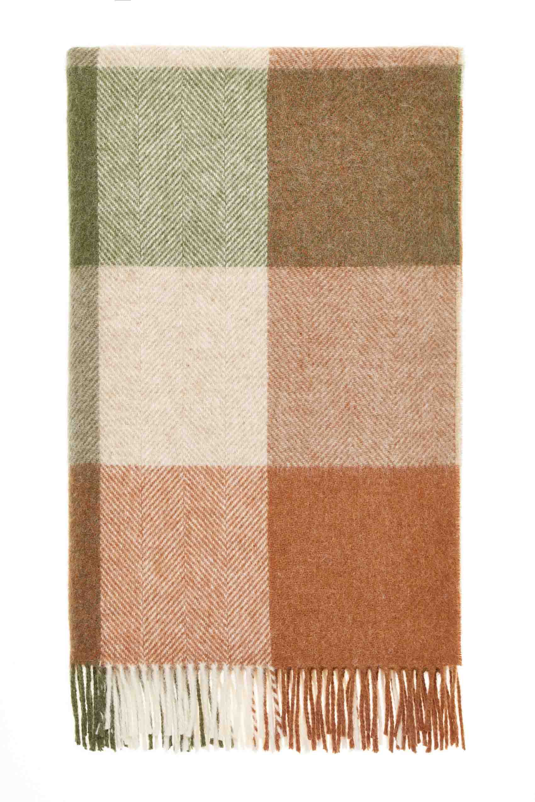 British Wool Block Check Throw in Natural - Bronte By Moon