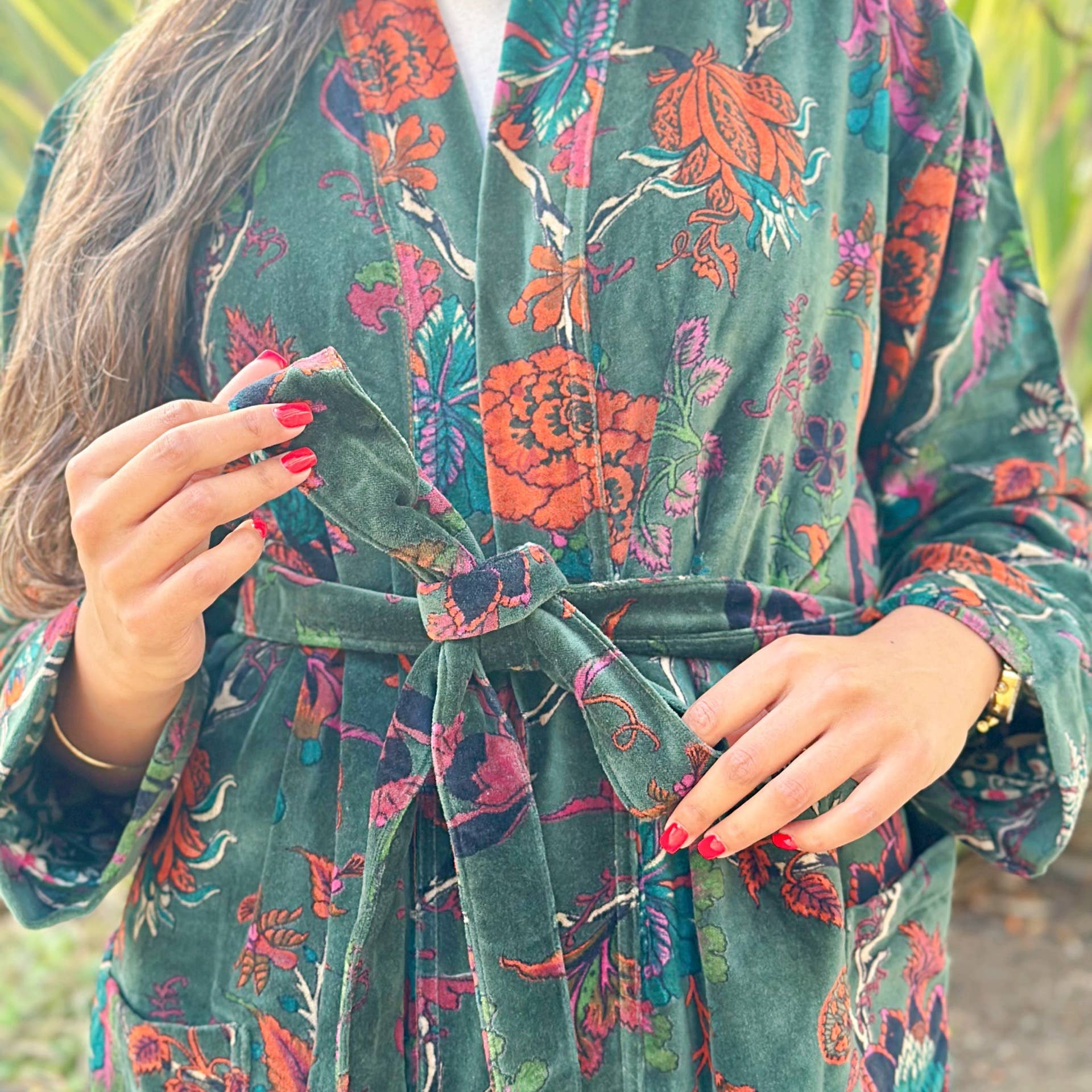 Luxury Velvet Robe - Rich Chic Emerald Green Rust Orange