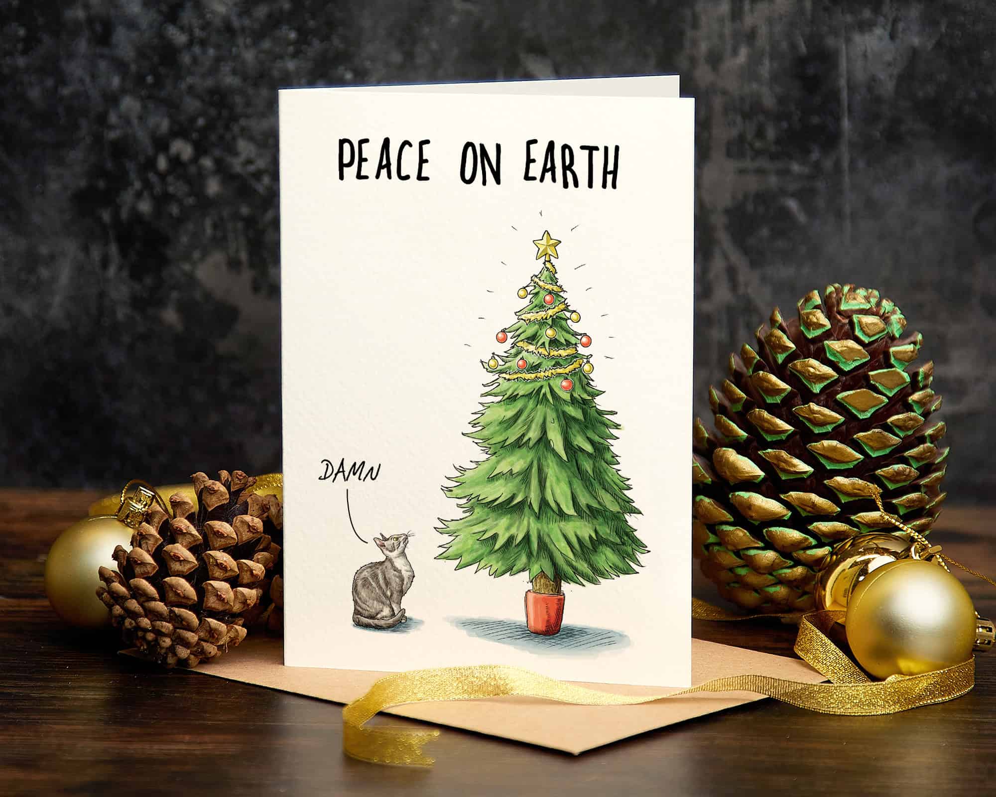Peace on Earth Funny Cat Christmas Card