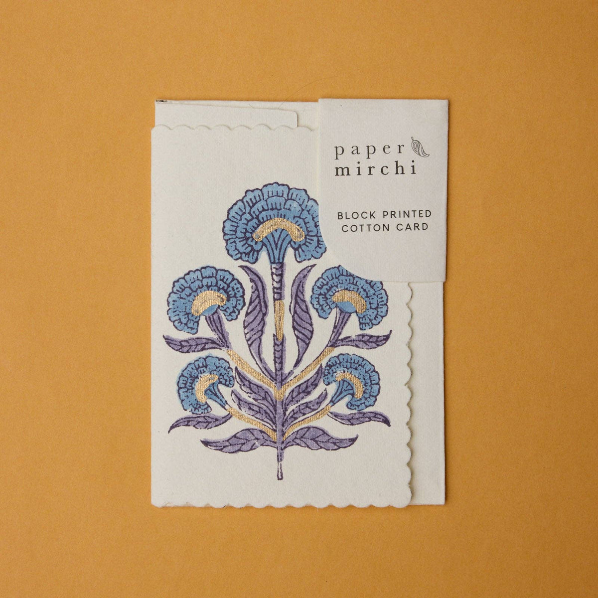 Mirchi Hand Block Printed Greeting Card - Poppy Lavender