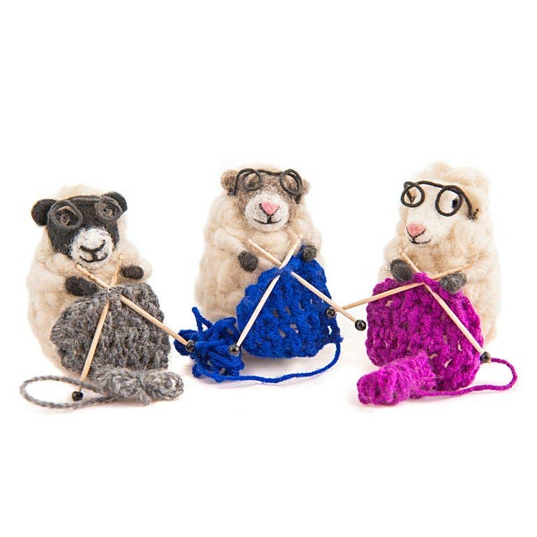 Nancy Knitting Sheep Felt Decoration