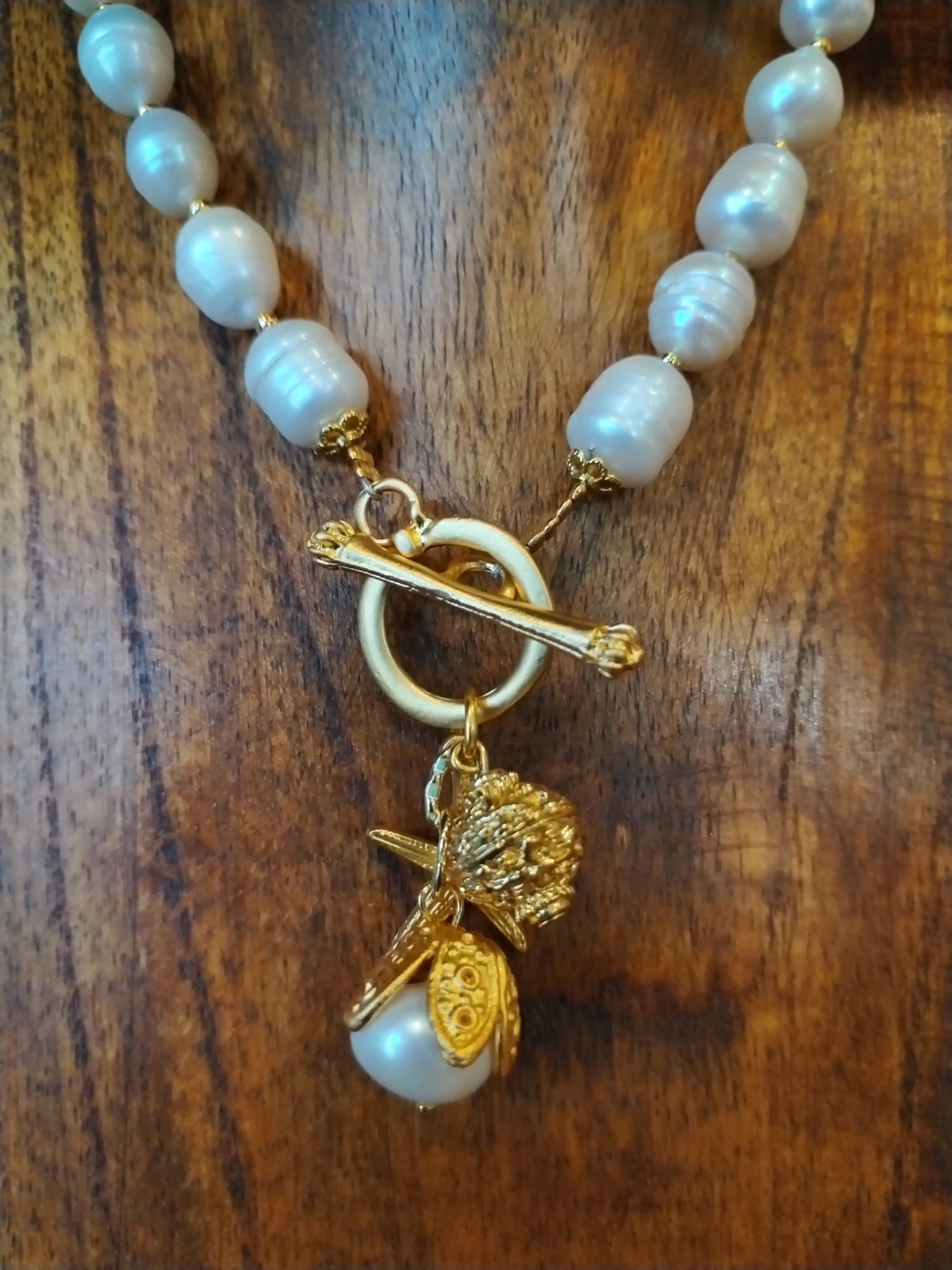 Freshwater Pearl Necklace with Gold Sea Charms 40cm