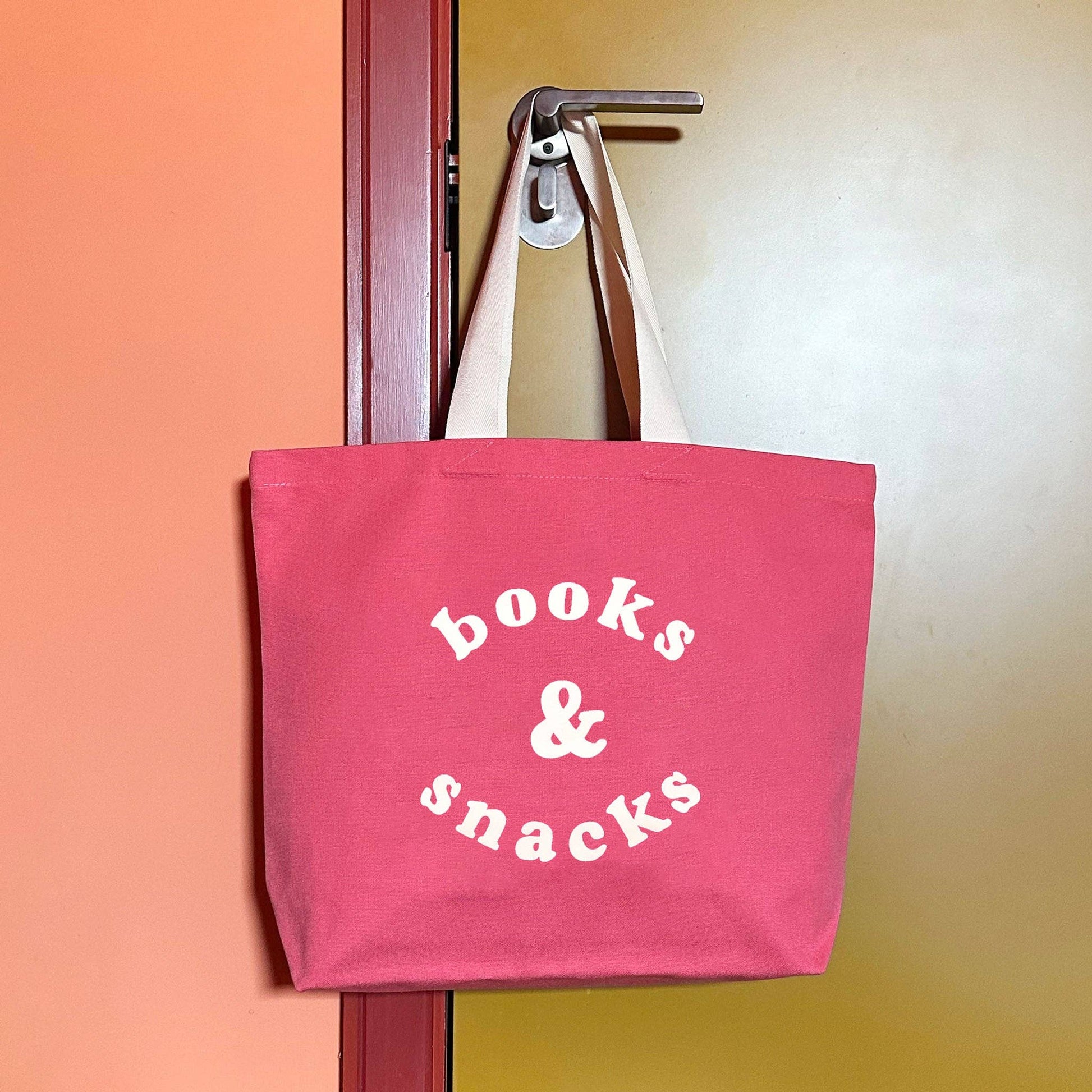 Books & Snacks - Bright Pink Canvas Tote Bag