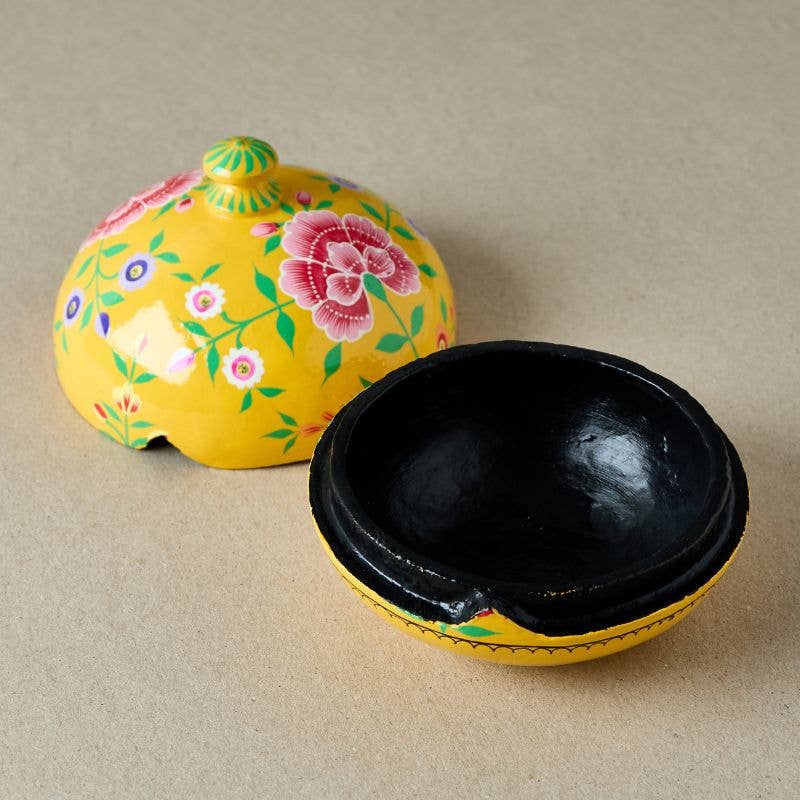 Sunshine Yellow Floral Wooden Candlestick Holder S Kashmiri Design 12 Inch