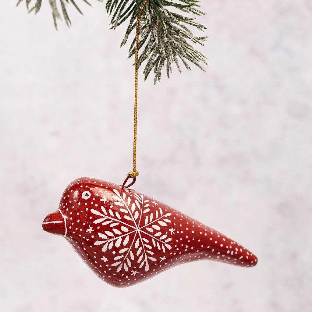 Red Snowflake Hanging Bird Ornament