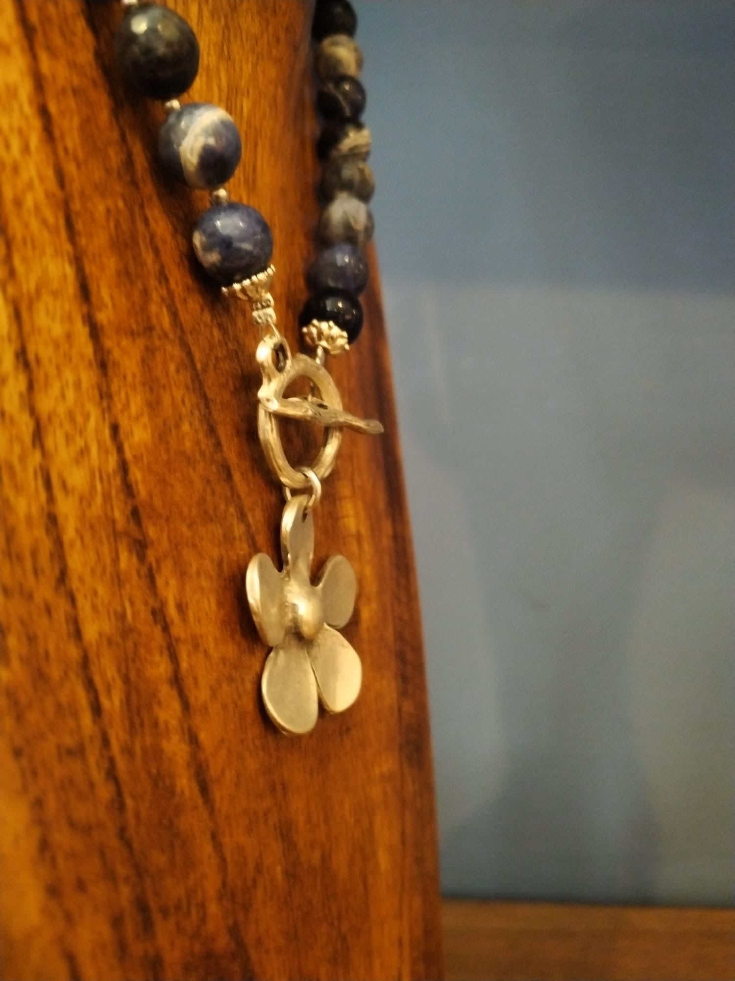 Blue Sodalite Necklace with Silver Flower Charm