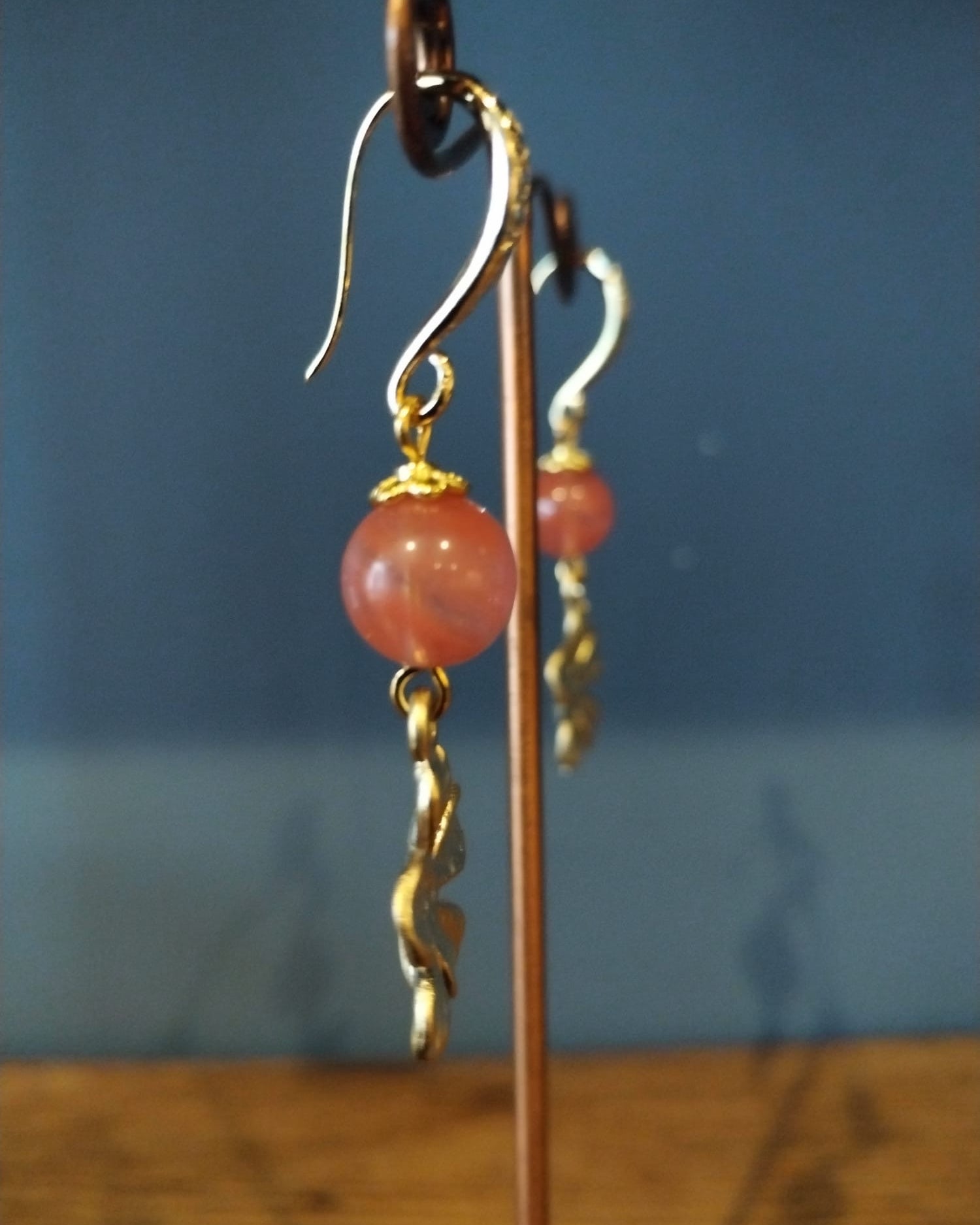 Elegant Cherry Quartz & Gold Flower Drop Earrings