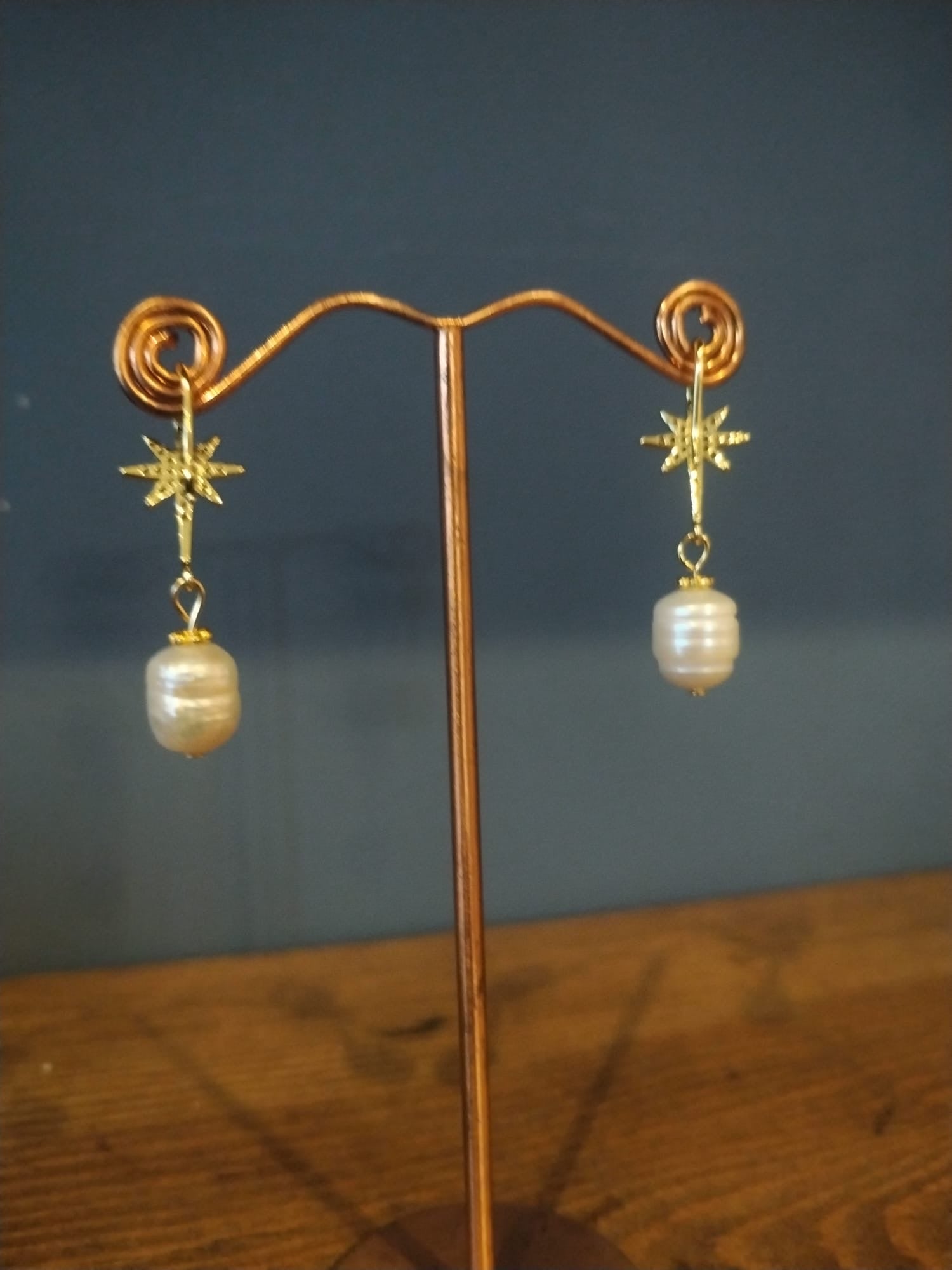 Freshwater Pearl & Gold Star Earrings