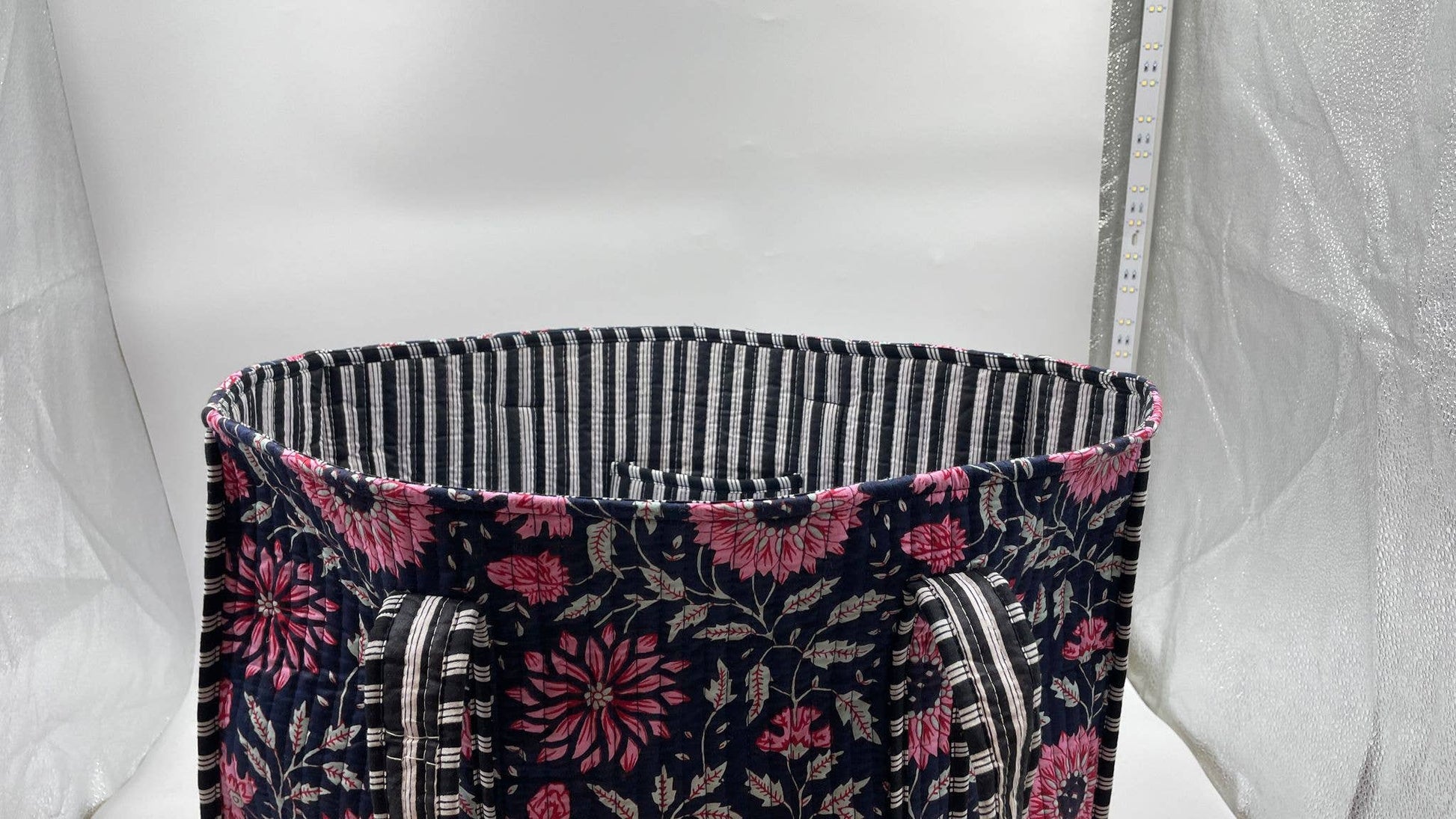 Black Tote with Pink and White Floral Design