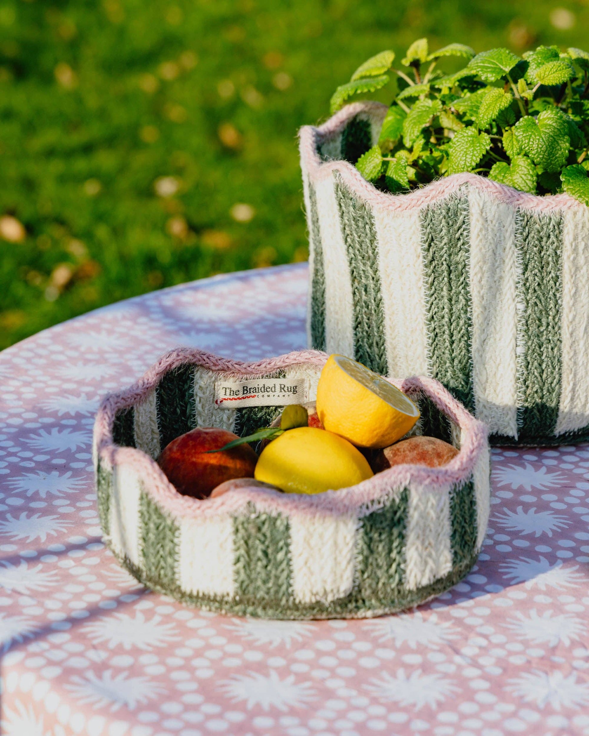 Sunburst Block Print Tablecloth Olive Green Cotton 180 x 280 cm