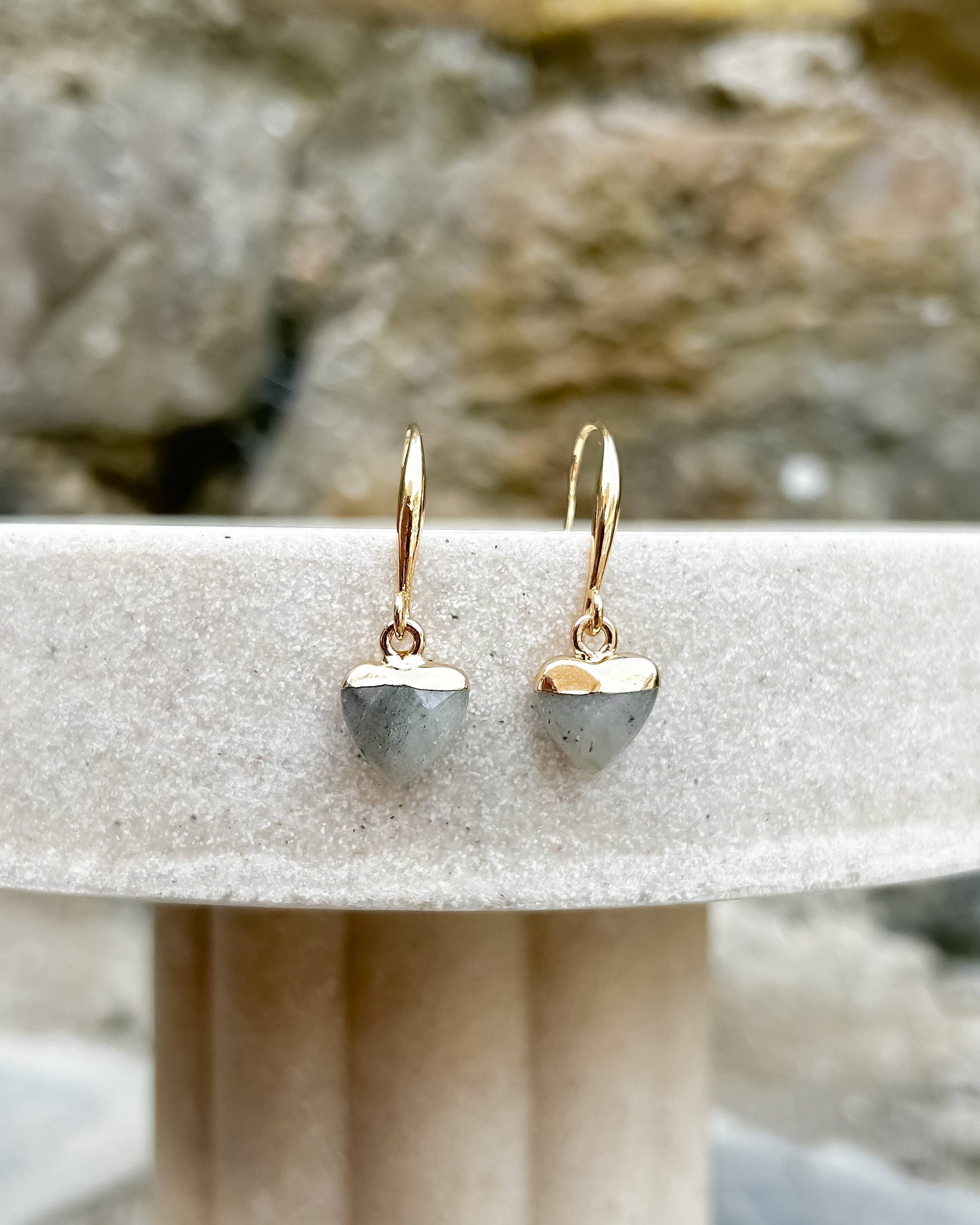 Labradorite Small Heart Gold-Plated Earrings