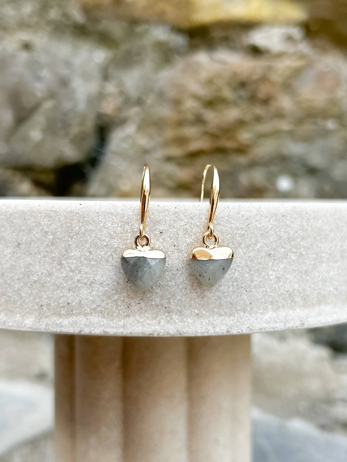 Labradorite Small Heart Gold-Plated Earrings