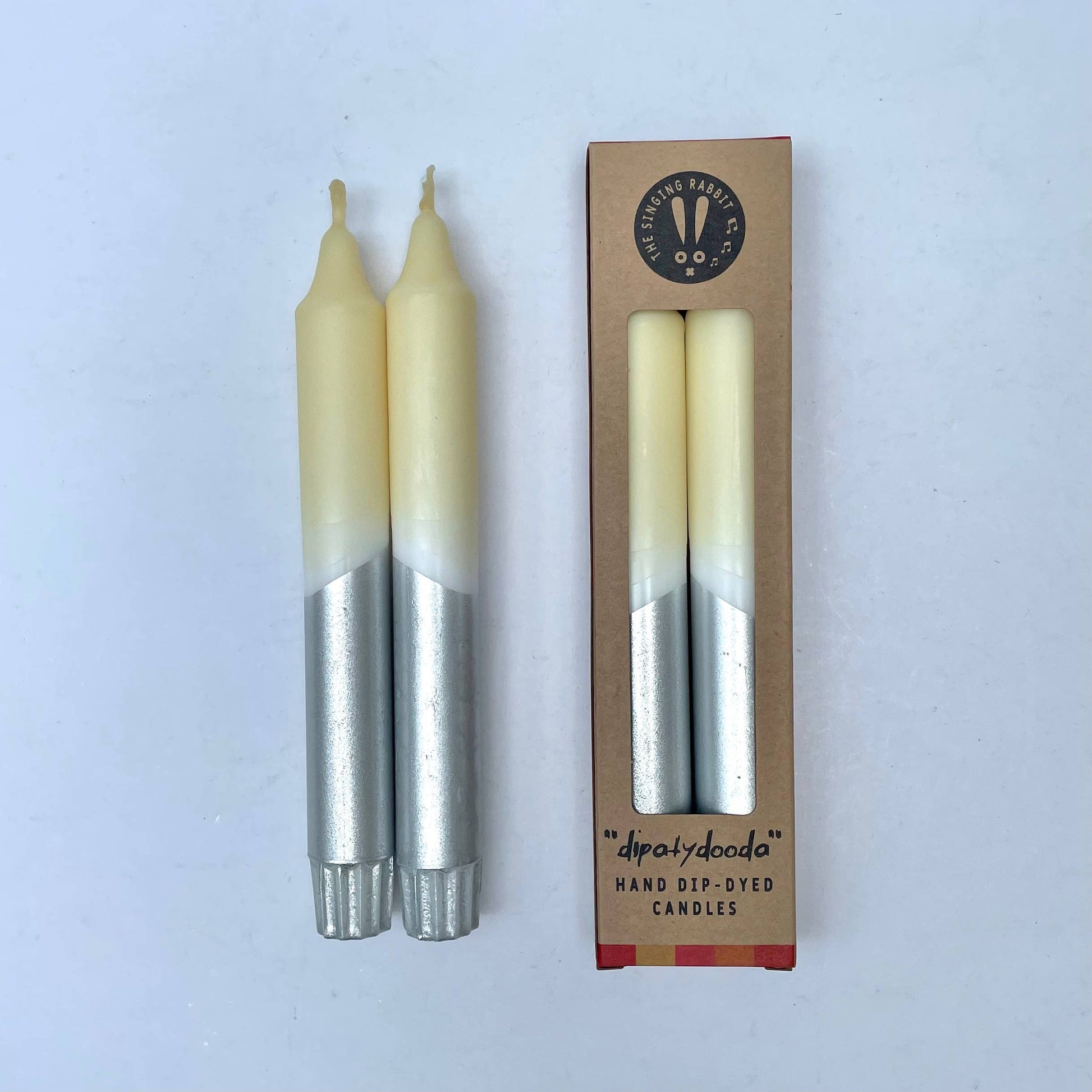 Hawthorn Blossom & Silver Dip Dyed Dinner Candles - Set of 2