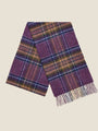 Plaid scarf with purple and brown colors on a beige background