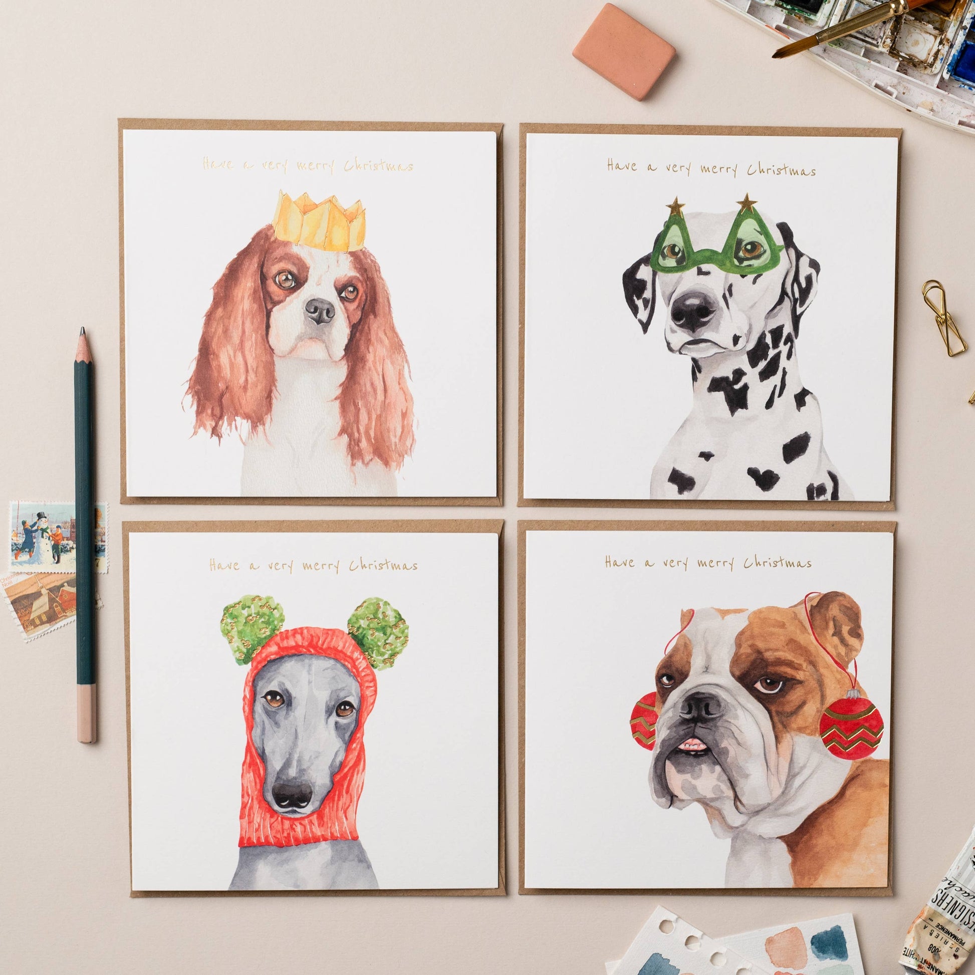 Greyhound Christmas Card with Woolly Hat by Lil Wabbit