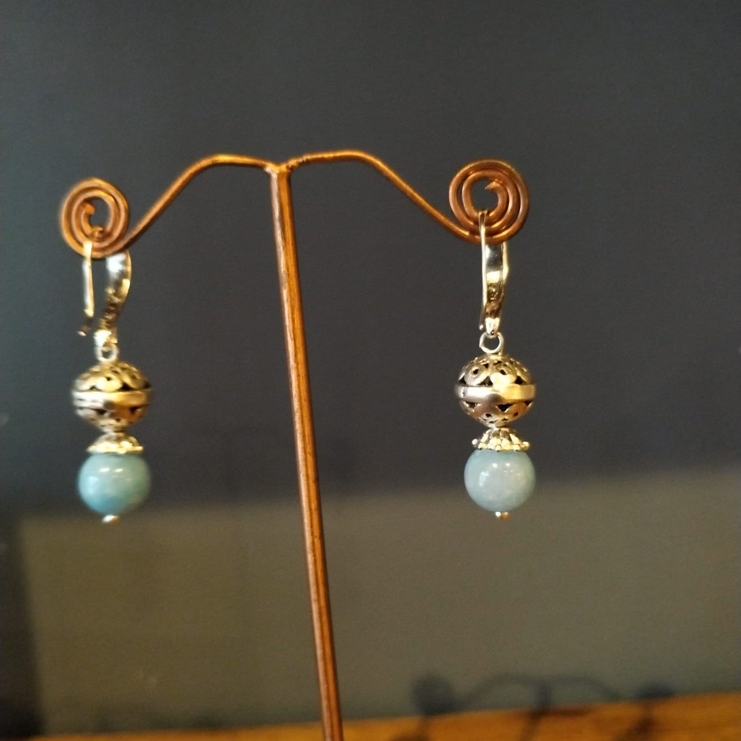 Silver Earrings with Pale Blue Semi-Precious Stone