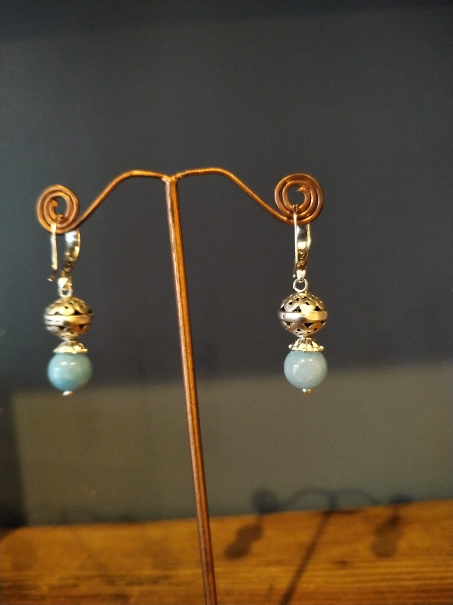 Silver Earrings with Pale Blue Semi-Precious Stone