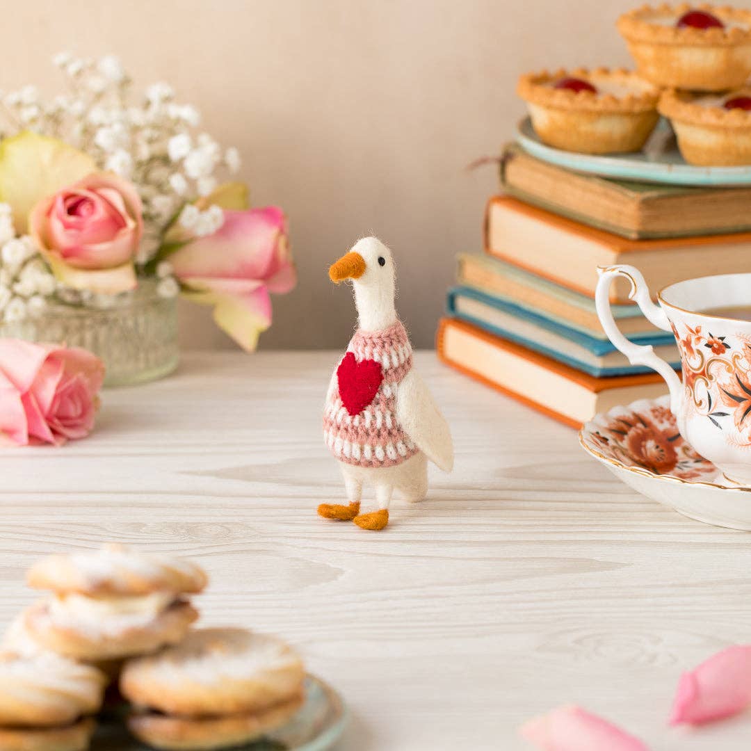 Maud Duck in a Heart Jumper Felt Decoration or Ornament