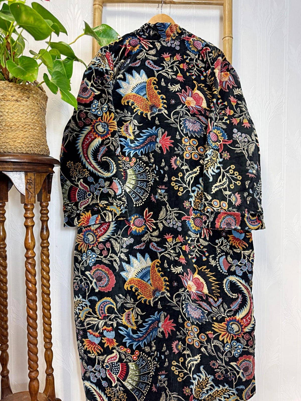 Black Luxurious Printed Velvet Robe, fully lined