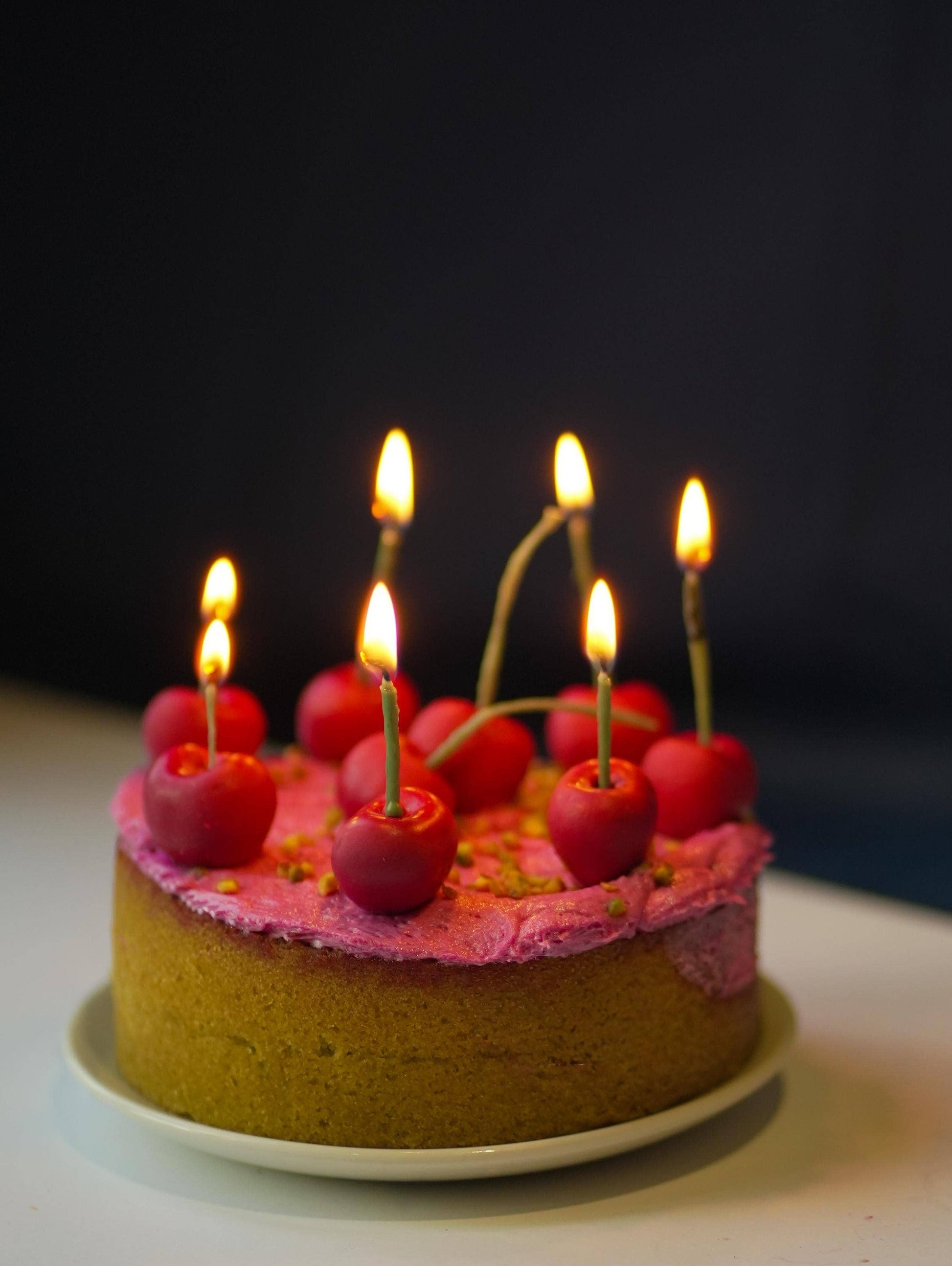 Handmade Cherry Cake Candles Set of Three