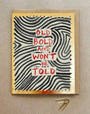 Greeting card with wavy pattern and text 'Old Bold and Won't Be Told' on a beige background