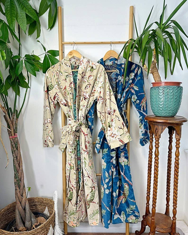 Luxury Velvet  Robe - Elegant Powder Beige Rust Olive