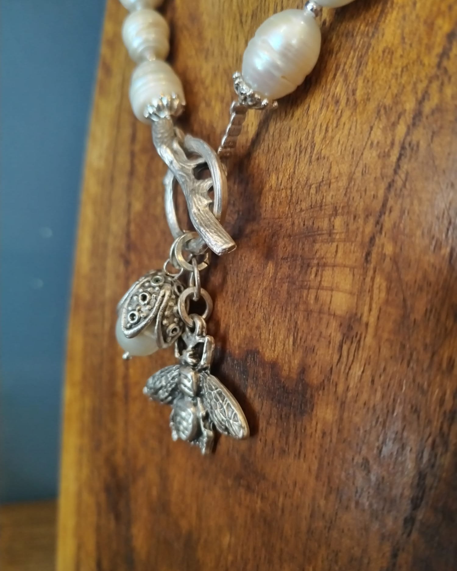 Freshwater Pearl Necklace With Silver Bee Charm