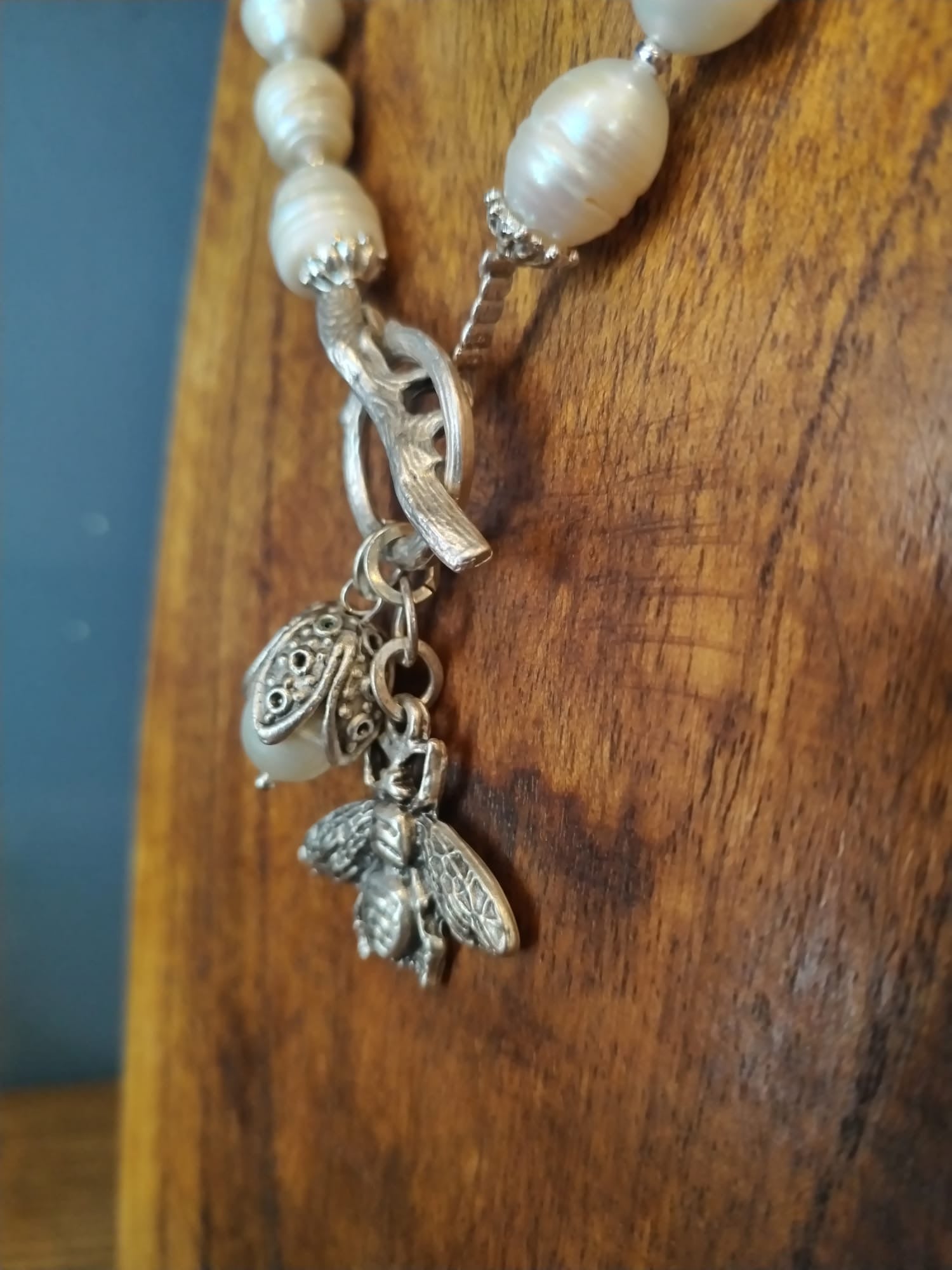 Freshwater Pearl Necklace With Silver Bee Charm