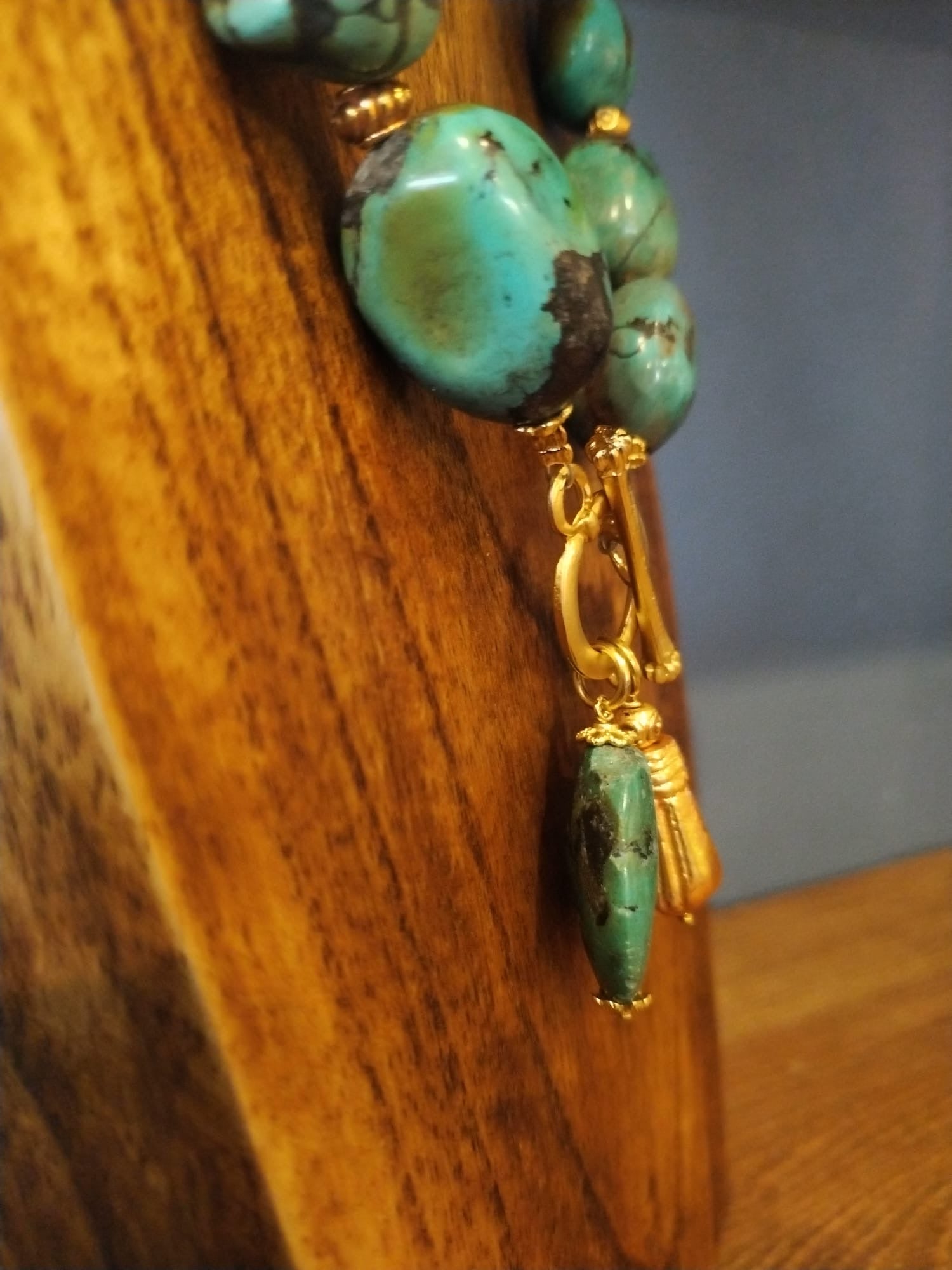 Large Turquoise Pebble Bead Necklace With Gold Details