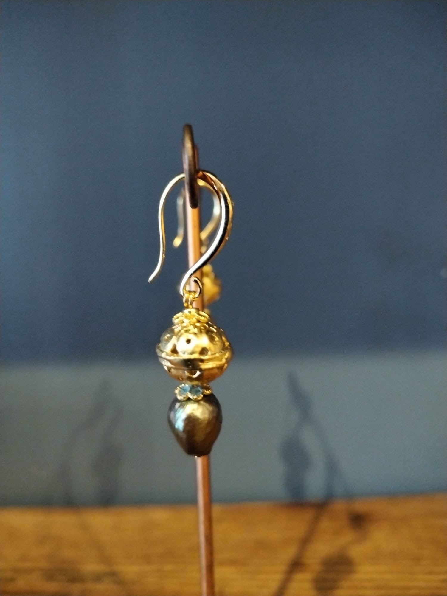 Olive Pearl & Gold Drop Earrings