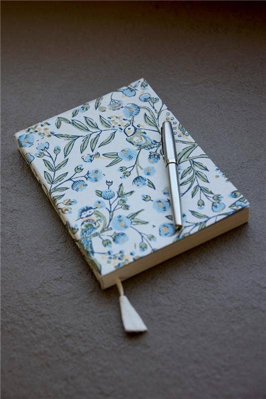 Block Printed Ruled Notebook A5 – Songbirds Blue Stone