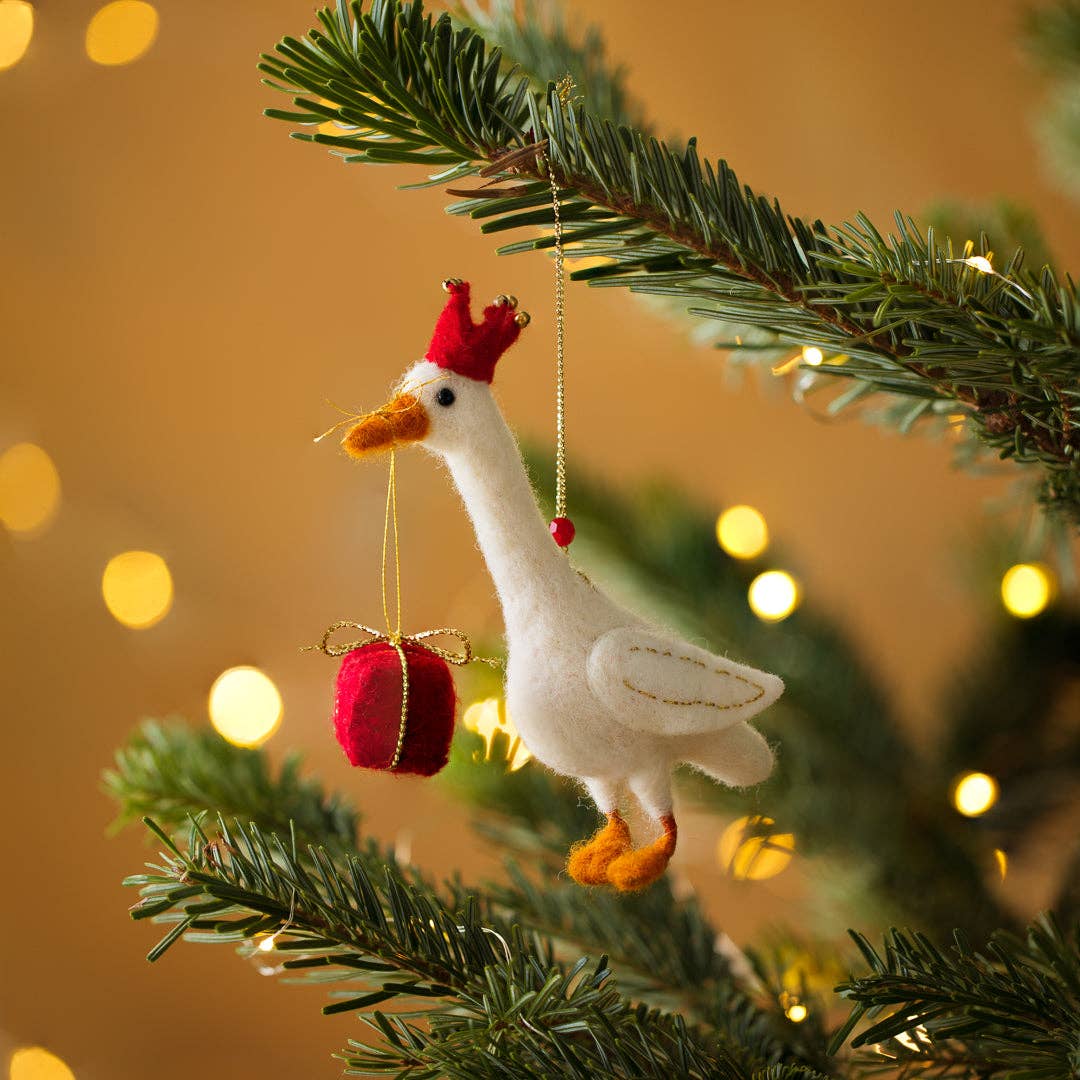 Gretel Goose with a Gift Felt Christmas Decoration