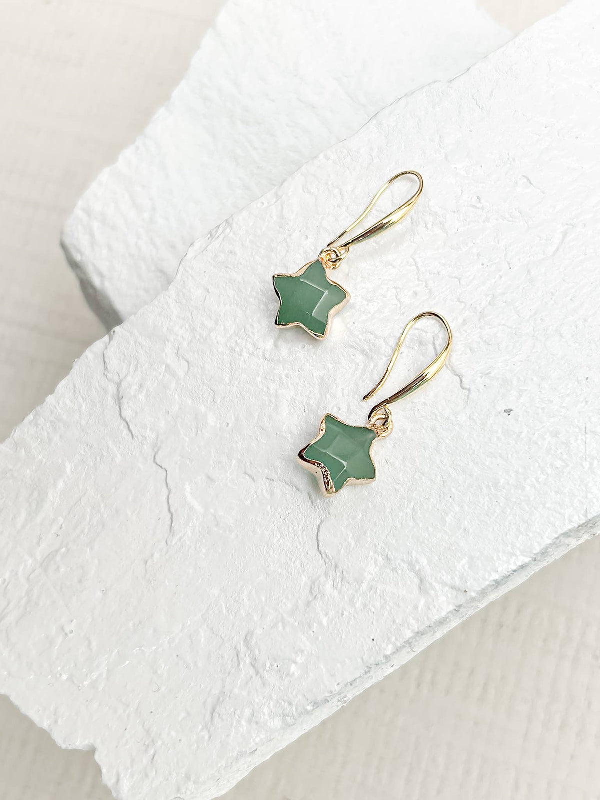 Green Aventurine Star Gold-Plated Earrings