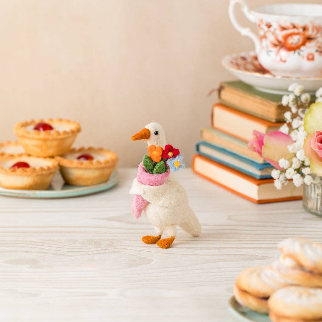 Duck with a Bouquet Felt Decoration