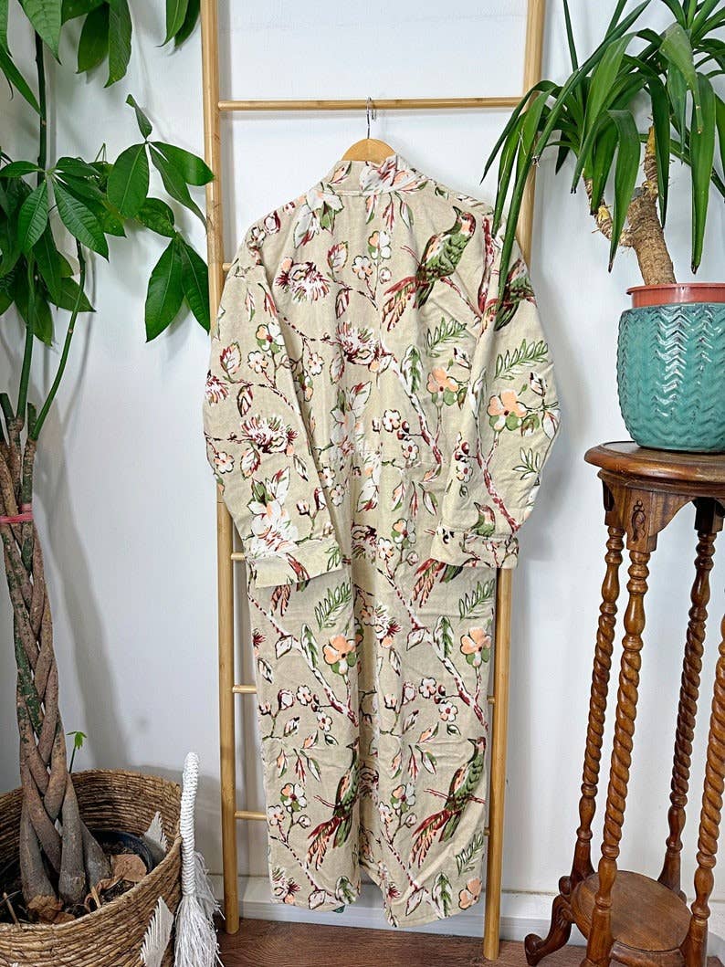 Luxury Velvet  Robe - Elegant Powder Beige Rust Olive