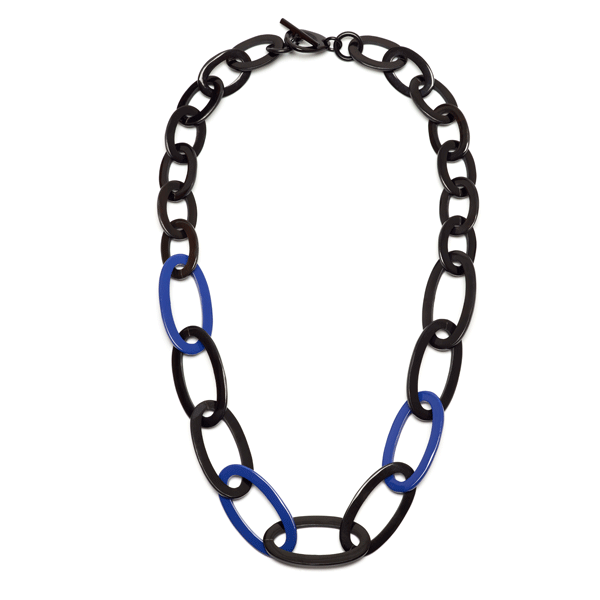 Oval link Buffalo horn necklace -Blue