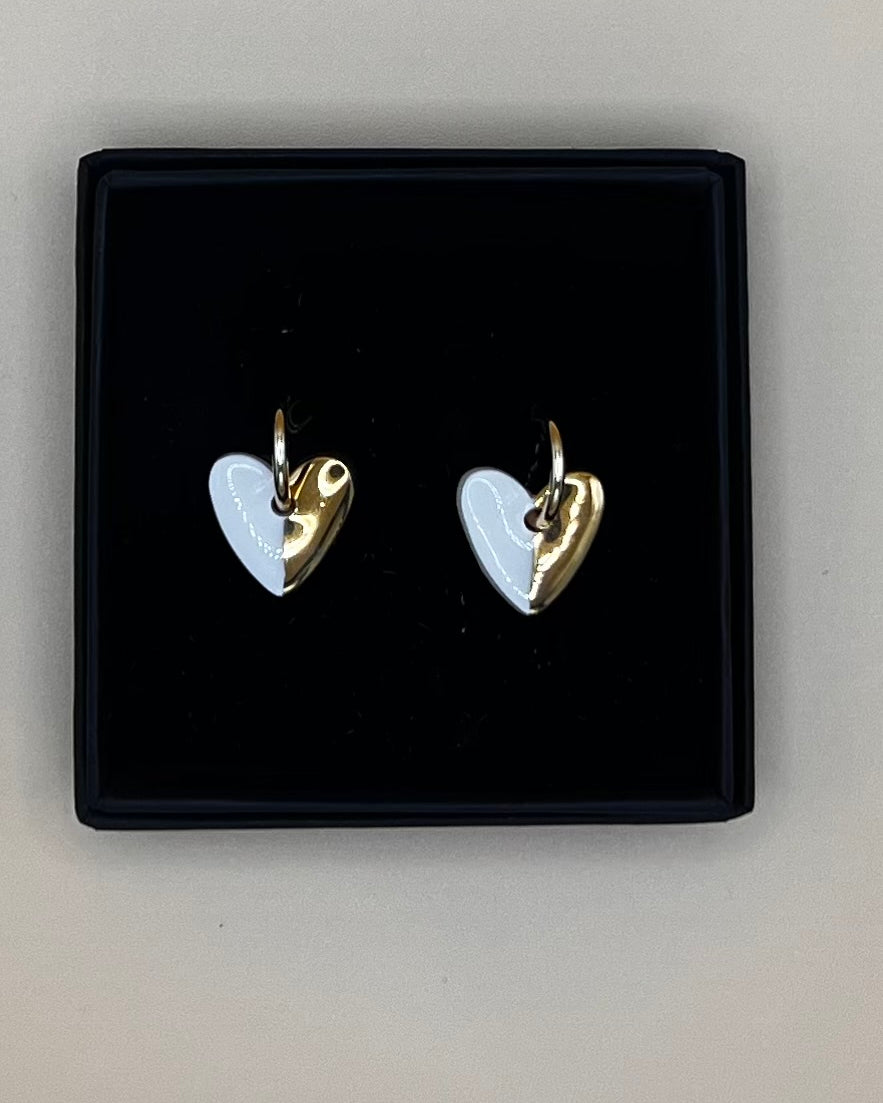 White Rain -  Mini white heart charm with gold