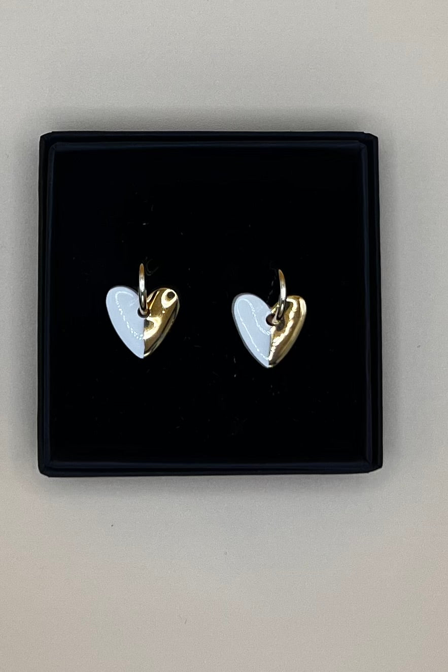 White Rain -  Mini white heart charm with gold