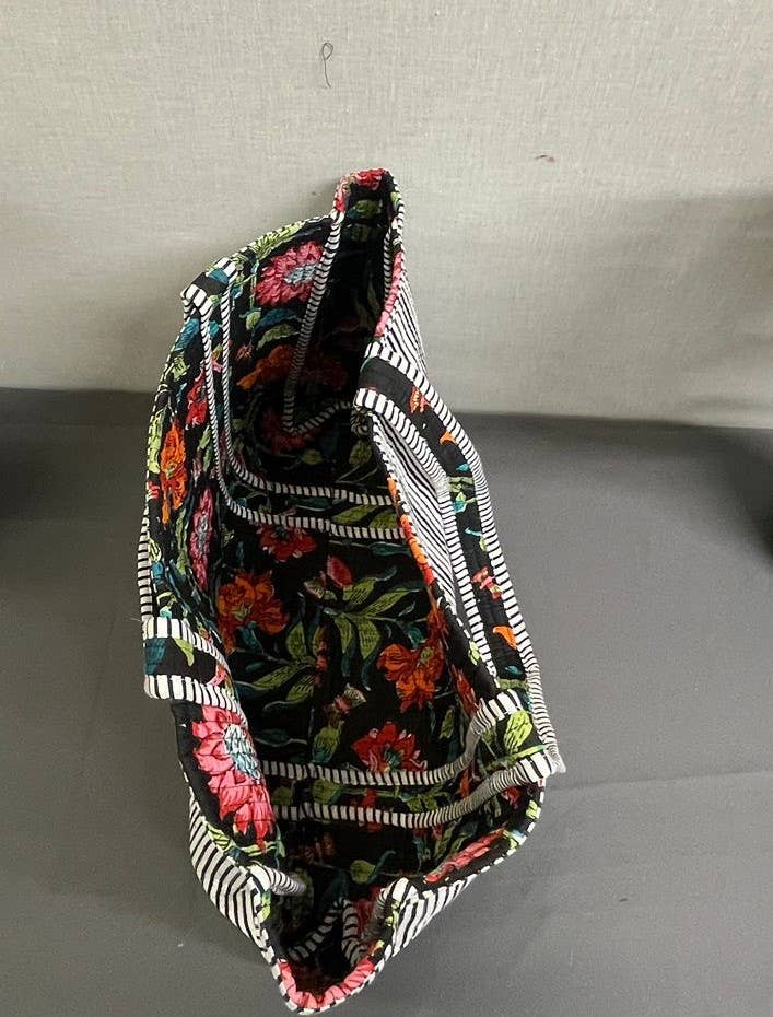 Black Floral Kantha Quilted Tote Bag