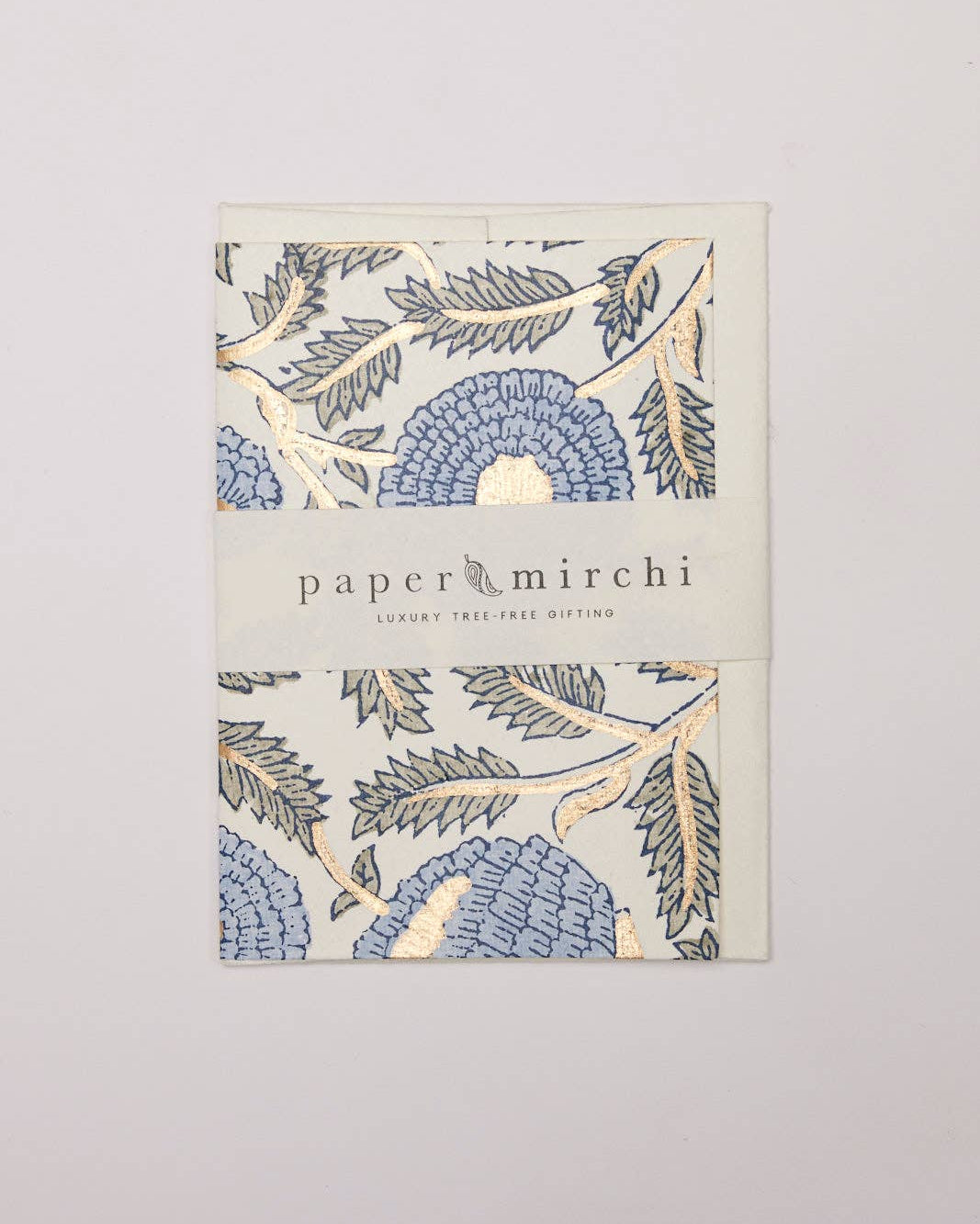 Hand Block Printed Greeting Card - Marigold Glitz Blue Stone