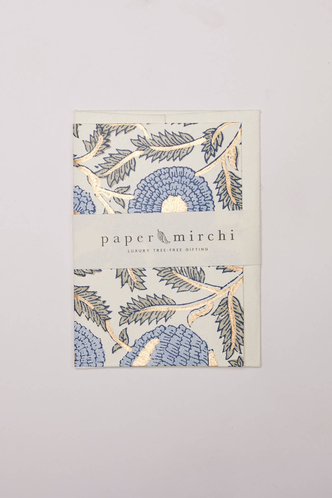 Hand Block Printed Greeting Card - Marigold Glitz Blue Stone