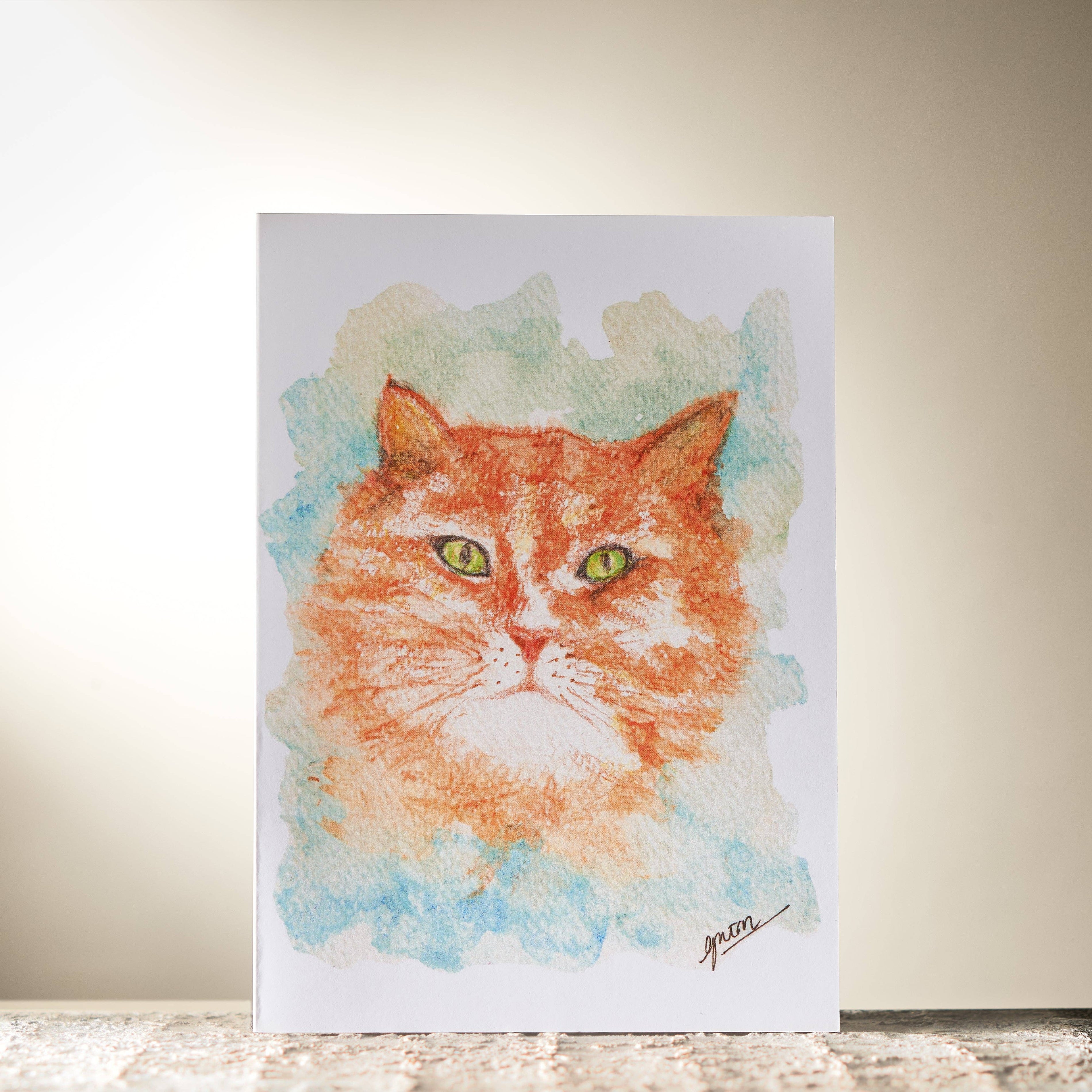 Watercolour Cat Card by Guan