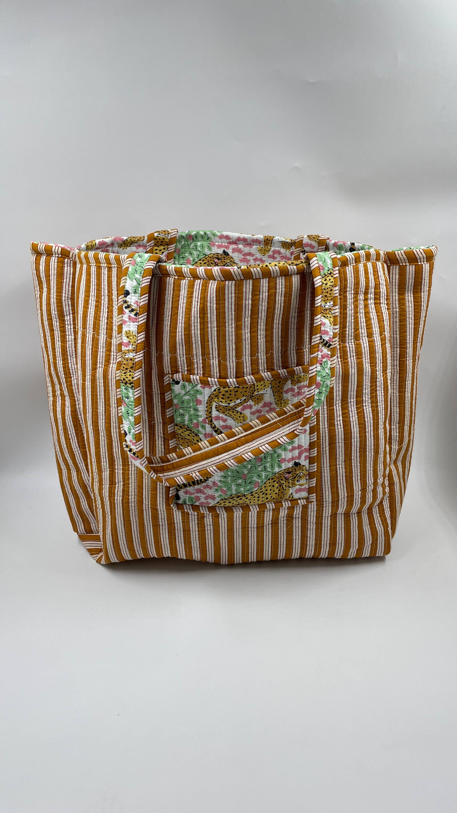 Leopard & Jungle cotton Kantha Quilted Tote Bag