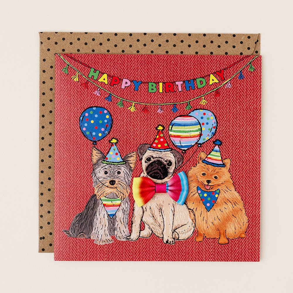 Bow-Tie Trio of Dogs Birthday Card
