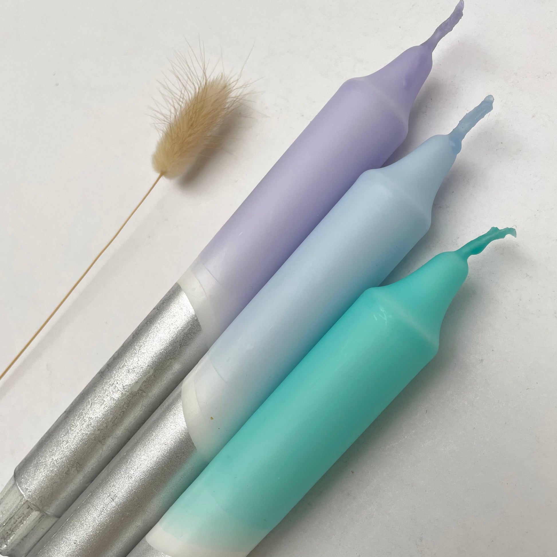 Icy Hues & Silver Dip Dye Dinner Candles